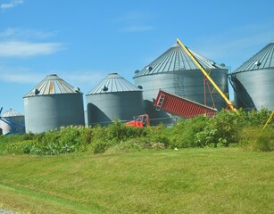 Sticker - Farm Scene with Grain Bins and Farm Equipment