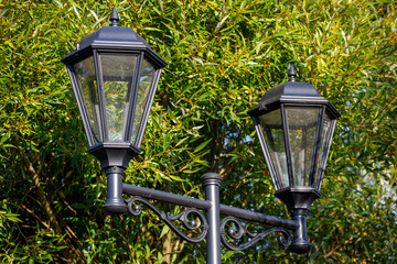 Sticker - beautiful street lamp on a background of autumn leaves.