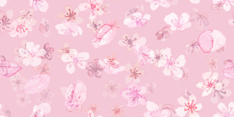  Sakura Vector. Watercolor Cherry Flower. Seamless 