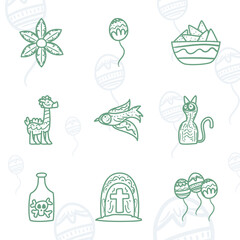 Poster - Mexican day of deads free form line style icons collection vector design