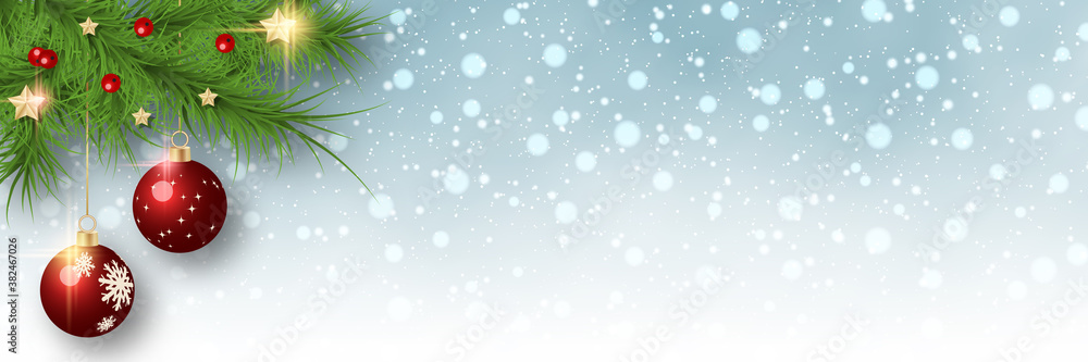 Christmas and New Year vector banner template. Fir tree branches corner ...