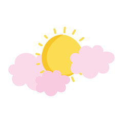 Sticker - cartoon sun and clouds sky isolated icon design