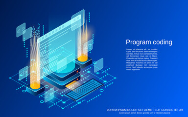 Wall Mural - Application development, program coding flat 3d isometric vector concept illustration