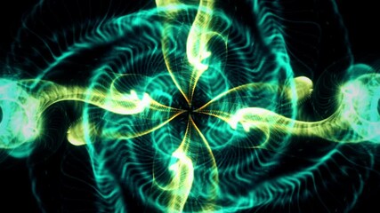 Wall Mural - plasma spiral glow wave magic motion background with 3d particle rendering.