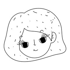 Poster - cute face girl with hairstyle cartoon isolated line icon style