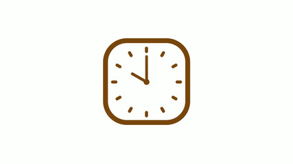 Orange dark color square 12 hours clock icon on white background,Clock icon