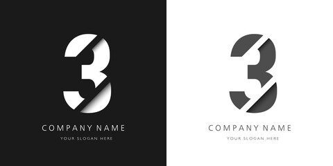 three number modern logo broken design