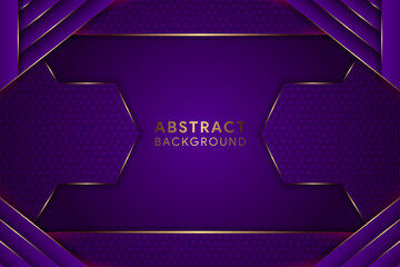 Wall Mural - abstract geometric purple background design template. horizontal layout use hexagon pattern. gold cu