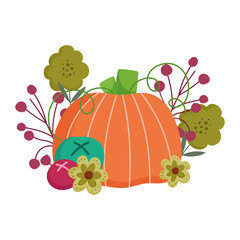 Wall Mural - happy thanksgiving day, pumpkin flowers fruits vegetation foliage celebration