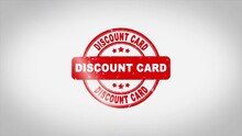 Discount Card Signed Stamping Text Wooden Stamp Animation. Red Ink On Clean White Paper Surface Background With Green Matte Background Included.