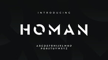 Futuristic Modern Techno Sci Fi Bold Display Stencil Font, Abstract Geometric Clean Monospaced Letter Set Homan Typeface
