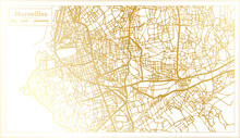 Marseilles France City Map In Retro Style In Golden Color. Outline Map.