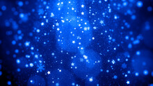Blue Christmas Background With Snowflakes, Stars And Particles.
