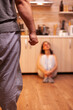 © DC Studio - Young defenseless woman victim of agressive husband suffering from physical abuse. Traumatised helpless terrified vulnerable wife covered in bruises suffering injury from violent alcoholoic brutal