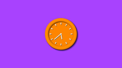 New orange color 3d wall clock isolated on purple background,3d wall clock