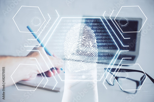 Fotomural Fingerprint scan provides safe access with biometrics identification, concept of the future of security and password control through advanced technology