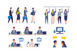 Fototapeta  - A day of working businessmen. Flat design vector illustration of business people.