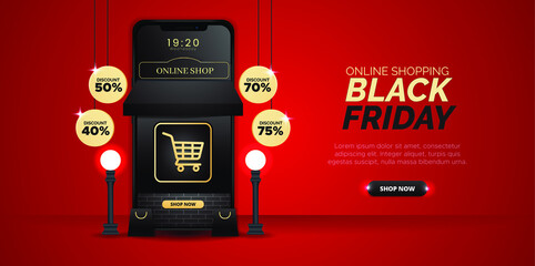 3-dimensional design with the theme of Black Friday online shopping