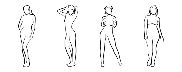 Vector collection. Woman figure silhouettes. Linear style.
