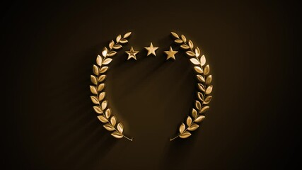 gold awards laurel leaves with gold texture animation/ 4k animation of a golden palm awards with lau