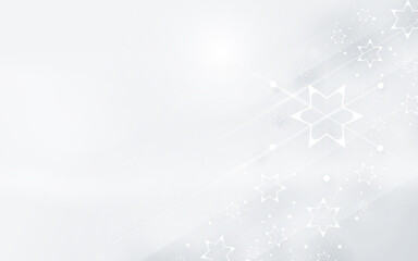 Poster - Merry Christmas and Happy New Year. Abstract flat Christmas snowflakes and stars on blue background. Vector illustration