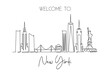 One continuous line drawing of New York city skyline, United States of America. Beautiful city landmark. World landscape vacation. Editable stylish stroke single line draw design vector illustration
