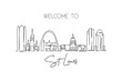 One single line drawing of St. Louis city skyline, USA. Historical town landscape in the world. Best holiday destination poster. Editable stroke trendy continuous line draw design vector illustration