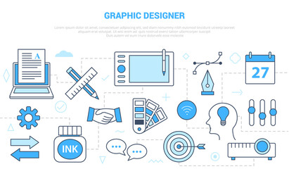 Wall Mural - graphic designer concept with icon set template banner with modern blue color style
