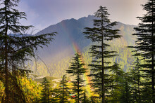 View Of A Rainbow  Landscape Over A Himalayan Mountains