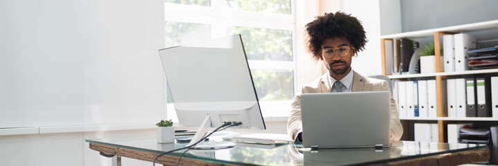 African American Business Man Using Computer