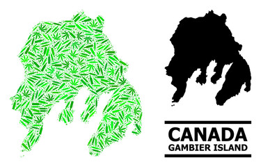 Wall Mural - Drugs mosaic and usual map of Gambier Island. Vector map of Gambier Island is formed with random vaccine symbols, marijuana and drink bottles.