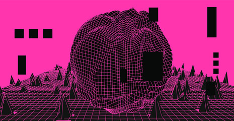Wall Mural - glitched and distorted sphere on dark background.