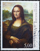 Famous Painting Mona Lisa On French Postage Stamp

