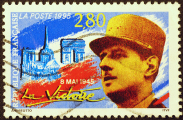 Wall Mural - General Charles de Gaulle on old french stamp