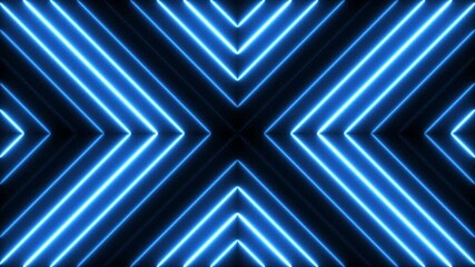 Wall Mural - neon lights technology background. blue bright template with abstract arrows texture. laser lines sh