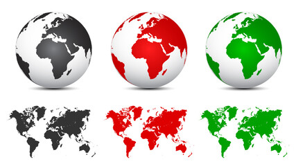 Wall Mural - three 3d globes with world maps - for stock vector