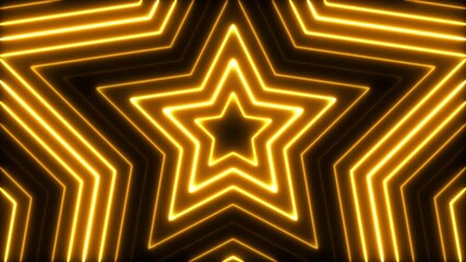 Wall Mural - Award background with golden stars animation. Shiny neon lights pattern for night club disco template. Seamless loop.
