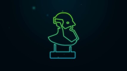 Poster - Glowing neon line Ancient bust sculpture icon isolated on black background. 4K Video motion graphic animation