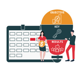 Flat design with people. OKR - Objective Key Results acronym.  business concept background. Vector illustration for website banner, marketing materials, business presentation, online advertising