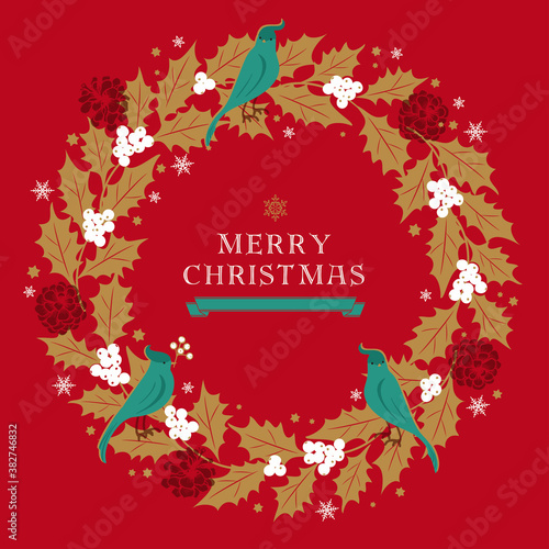 クリスマスリースのイラスト ひいらぎのリース 赤 Stock Vector Adobe Stock クリスマスリースのイラスト ひいらぎのリース 赤 Stock Vector Adobe Stock