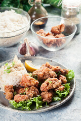 Wall Mural - Crispy chicken karaage served with rice