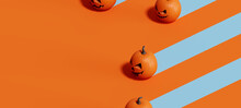 Halloween Party. Jack O Lanterns On Orange Background. 3d Illustration