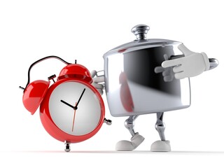 Canvas Print - Kitchen pot character with alarm clock