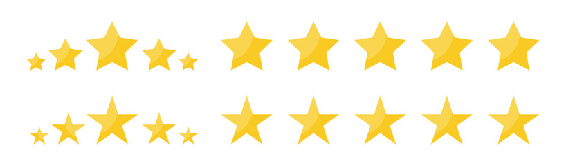 Wall Mural - Set of Five stars flat vector icons. Golden star. Product, quality rating logo icon isolated on white background. Vector illustration.