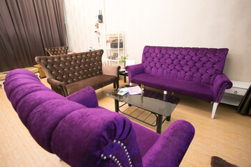 Luxury modern interior of living room  home decor concept purple sofa