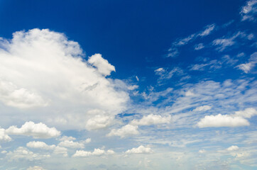 beautiful blue sky and white fluffy cloud horizon outdoor for background.