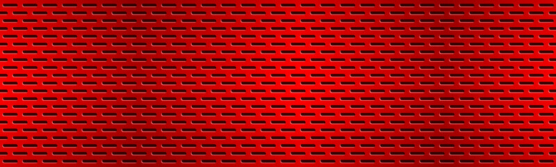 Wall Mural - structured red perforated metal texture header. aluminium grating banner. abstract metallic backgrou