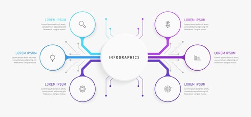 Wall Mural - Vector Infographic label design template with icons and 6 options or steps. Can be used for process diagram, presentations, workflow layout, banner, flow chart, info graph.