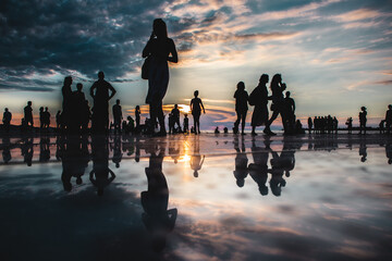 Sunset view of the greeting to the sun, the landmark in Zadar, Croatia.