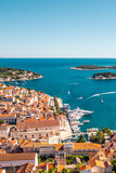 Fototapeta Łazienka - The old harbour at Hvar island, at the coast of Croatia, on a sunny day, summer time.